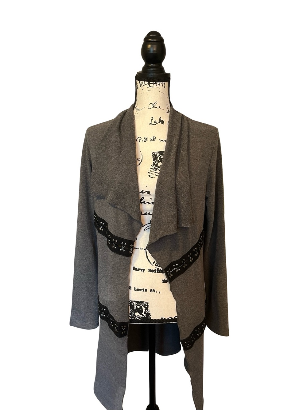 Aricello Ladies Hook Cardigan in Grey/Black Sz S- Oversized-VERY SOFT!